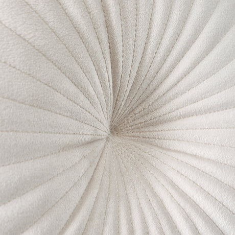 Catherine Lansfield Pleated Round Button Filled Cushion - Natural - Round Cushion Natural