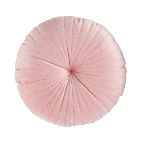 Catherine Lansfield Pleated Round Button Filled Cushion - Pink - Round Cushion Pink