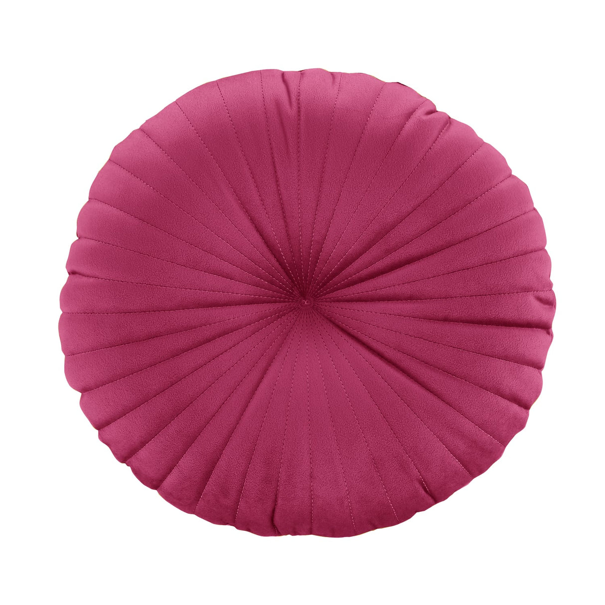 Catherine Lansfield Pleated Round Button Filled Cushion - Hot Pink - Velvet Round Cushion Hot Pink