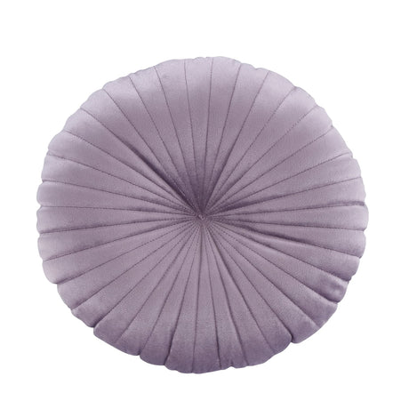 Catherine Lansfield Pleated Round Button Filled Cushion - Lilac - Velvet Round Cushion Lilac
