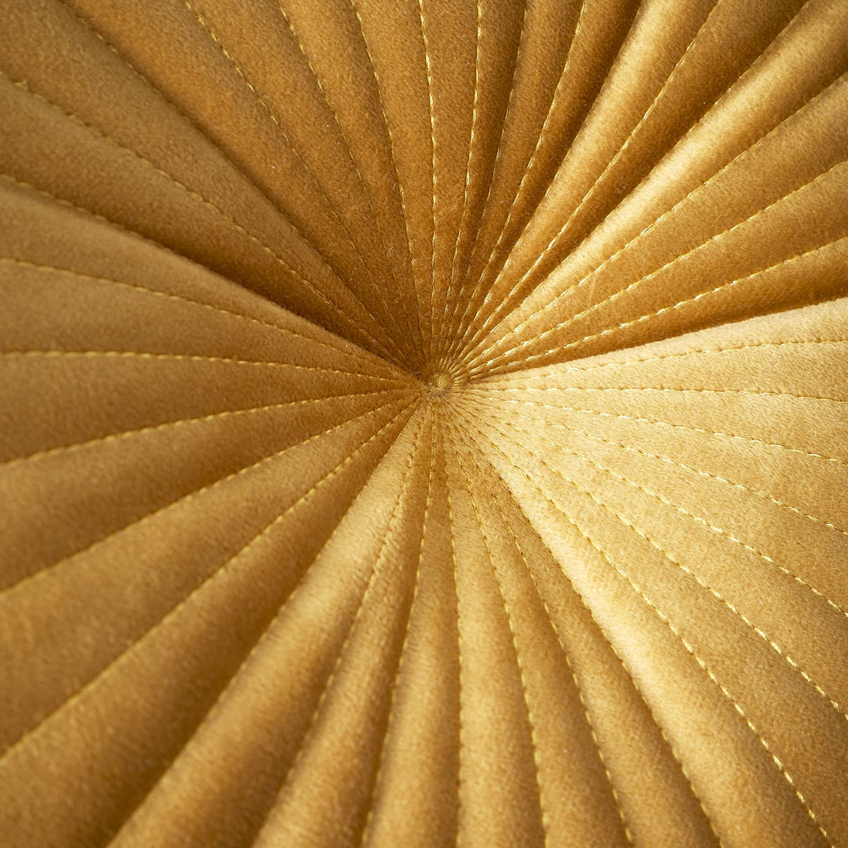 Catherine Lansfield Pleated Round Button Filled Cushion - Olive - Velvet Round Cushion Mustard