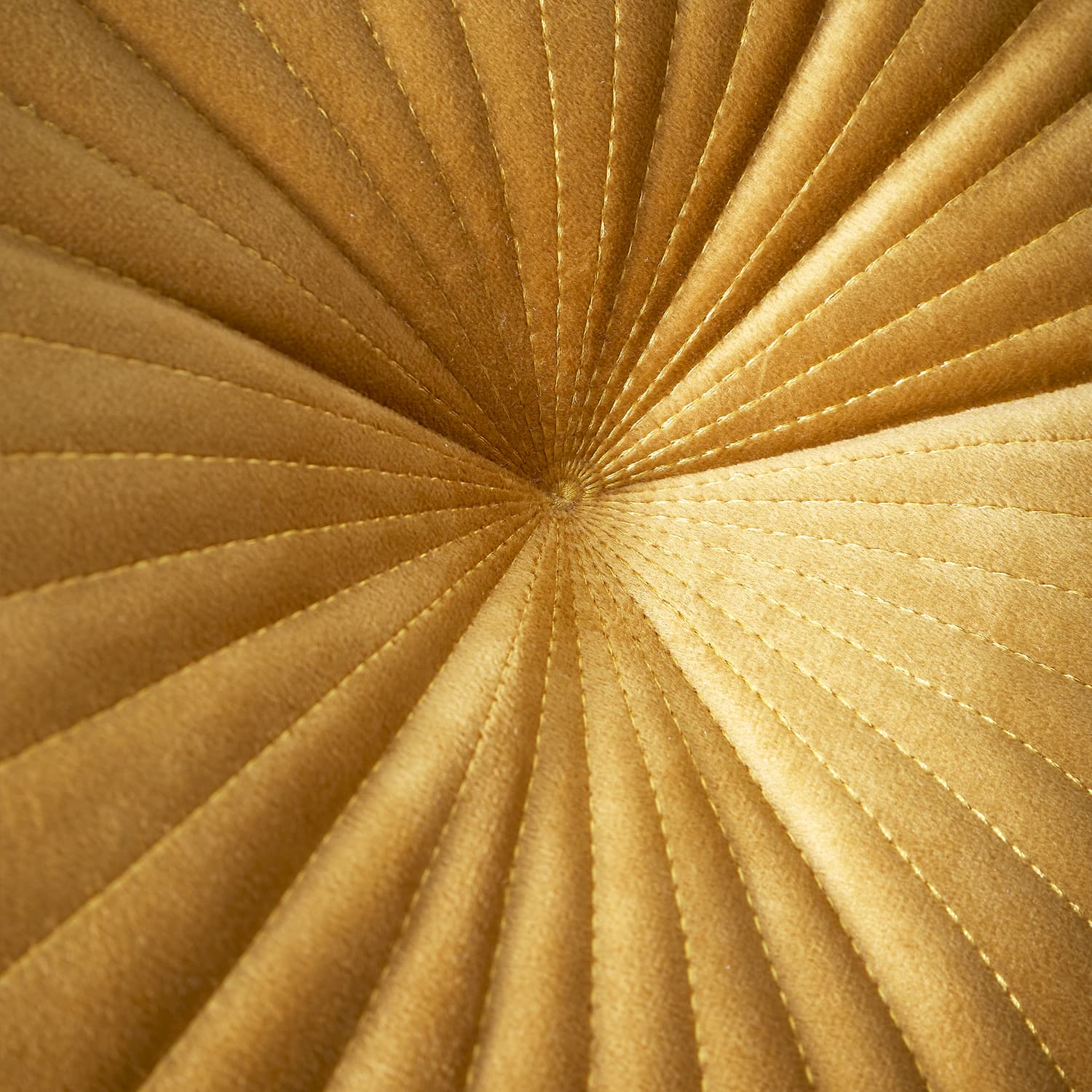 Catherine Lansfield Pleated Round Button Filled Cushion - Olive - Velvet Round Cushion Mustard