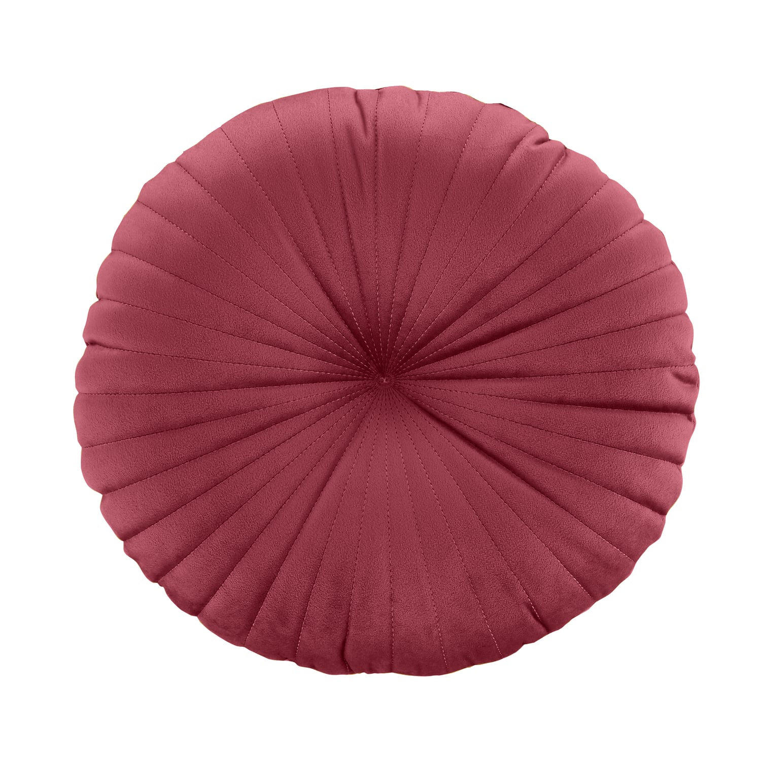 Catherine Lansfield Pleated Round Button Filled Cushion - Grey - Velvet Round Cushion Raspberry Cushion