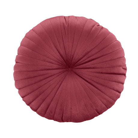 Catherine Lansfield Pleated Round Button Filled Cushion - Olive - Velvet Round Cushion Raspberry Cushion