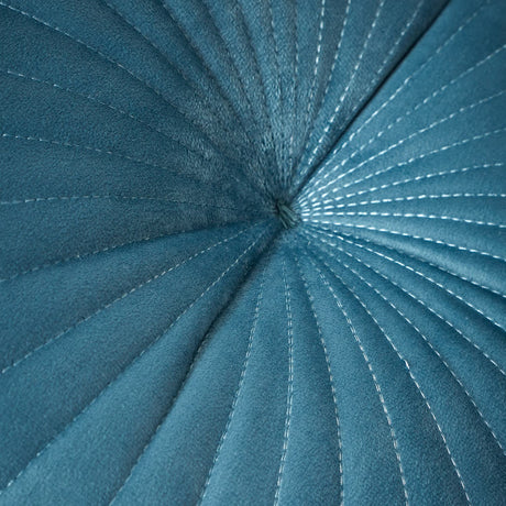 Catherine Lansfield Pleated Round Button Filled Cushion - Teal - Velvet Round Cushion Teal