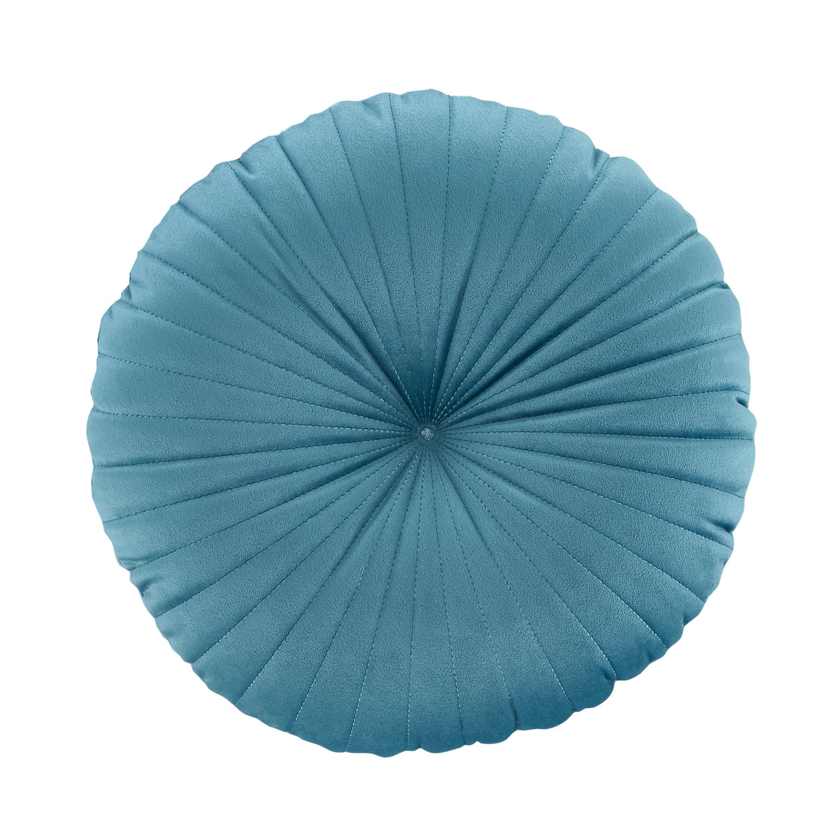 Catherine Lansfield Pleated Round Button Filled Cushion - Teal - Velvet Round Cushion Teal