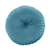 Catherine Lansfield Pleated Round Button Filled Cushion - Teal - Velvet Round Cushion Teal