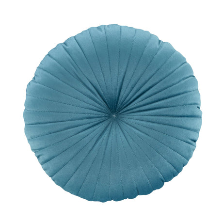 Catherine Lansfield Pleated Round Button Filled Cushion - Teal - Velvet Round Cushion Teal