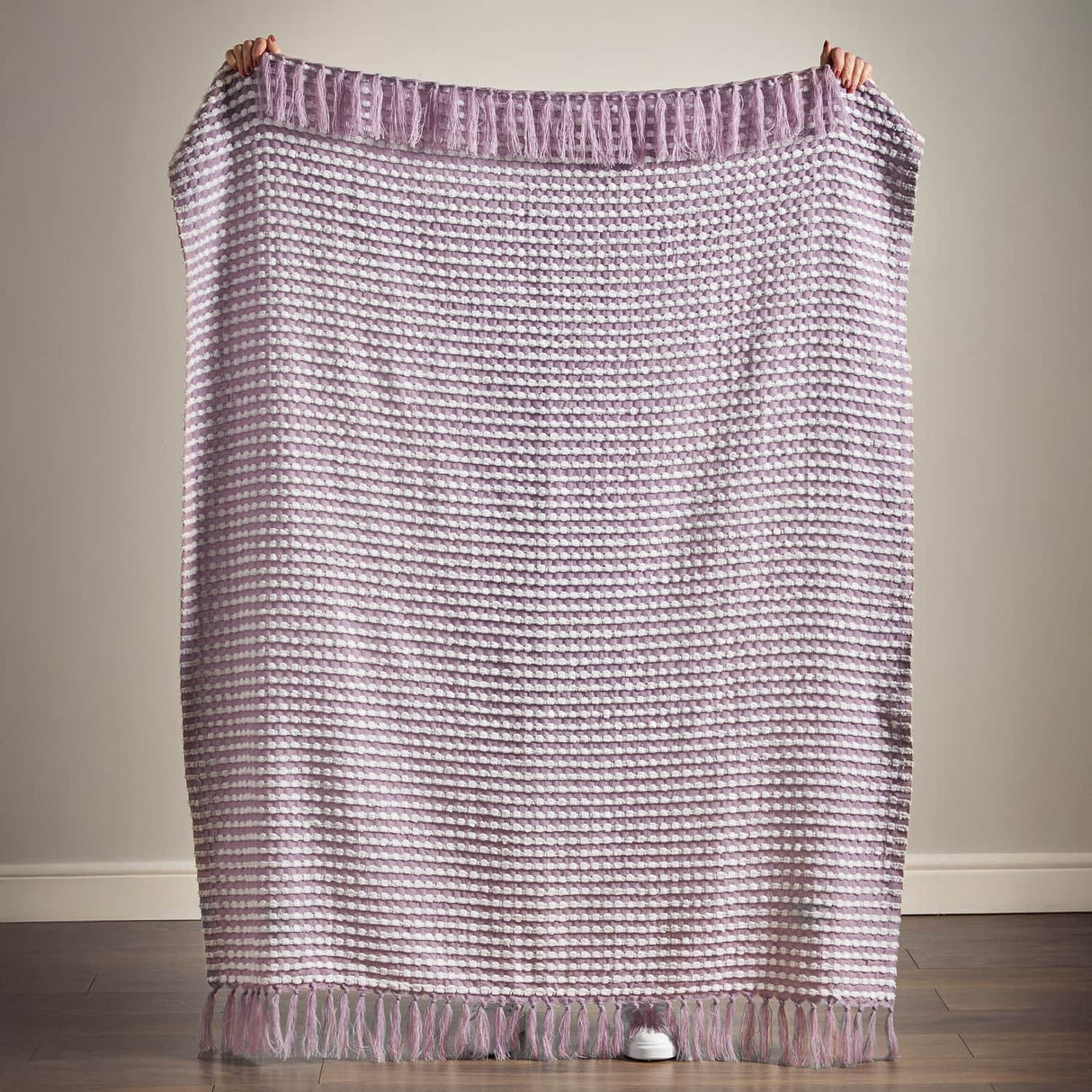 Catherine Lansfield Stab Stitch Throw – Lilac – 125cm x 150cm - Stab Stitch Lilac Throw