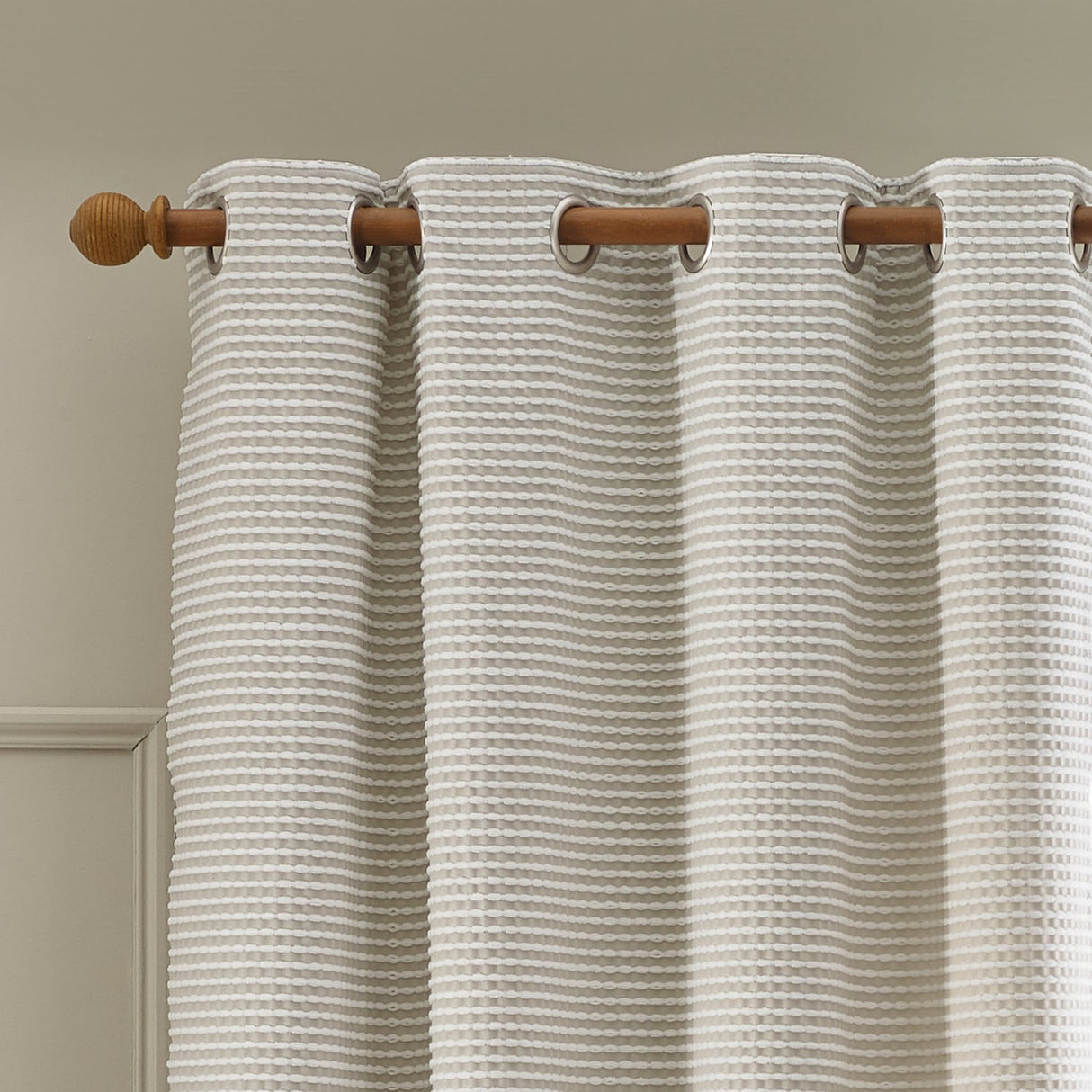 Catherine Lansfield Stab Stitch Natural Lined Eyelet Curtains - Natural - Stab Stitch Natural Curtains