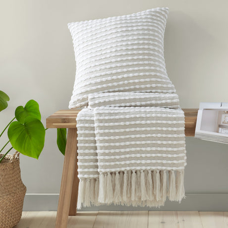 Catherine Lansfield Stab Stitch Throw – Natural – 125cm x 150cm - Stab Stitch Natural Group