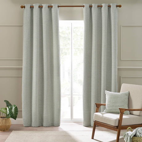 Catherine Lansfield Stab Stitch Natural Lined Eyelet Curtains - Sage Green - Stab Stitch Sage Green Curtains