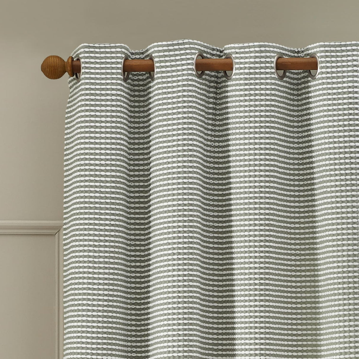 Catherine Lansfield Stab Stitch Natural Lined Eyelet Curtains - Sage Green - Stab Stitch Sage Green Curtains