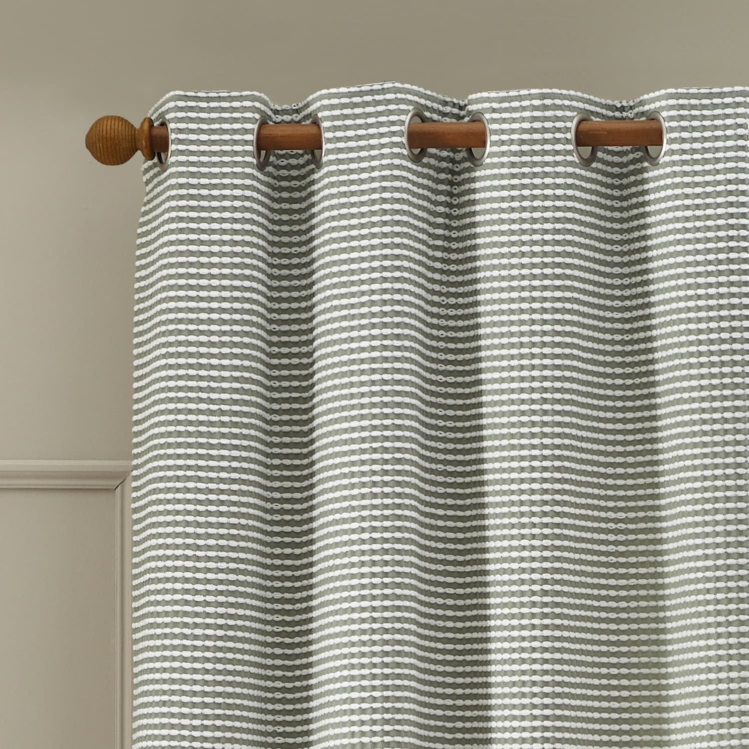 Catherine Lansfield Stab Stitch Natural Lined Eyelet Curtains - Sage Green - Stab Stitch Sage Green Curtains