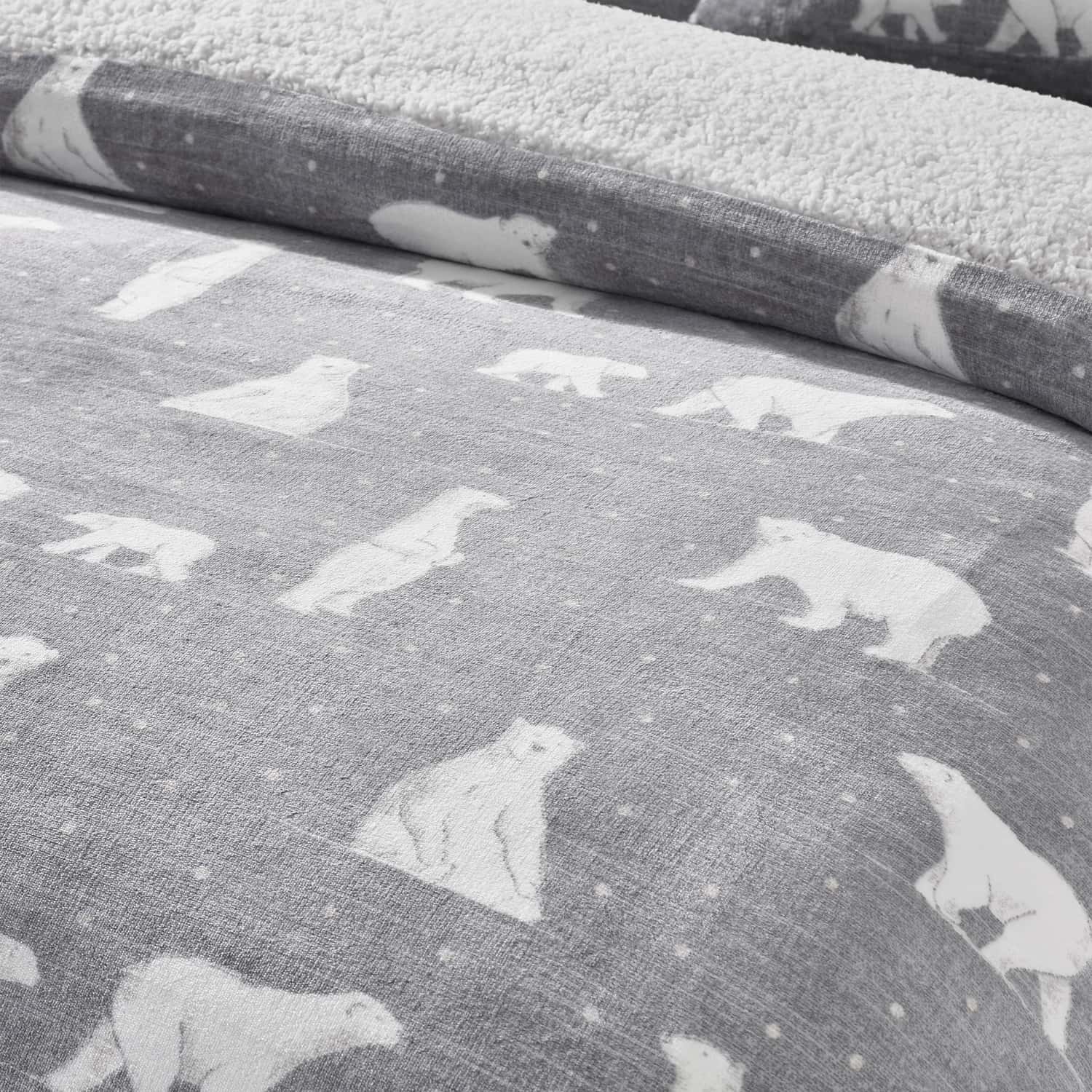 Catherine Lansfield Cosy Polar Bear Duvet Cover Set - Grey - Cosy Polar Bear Duvet Set