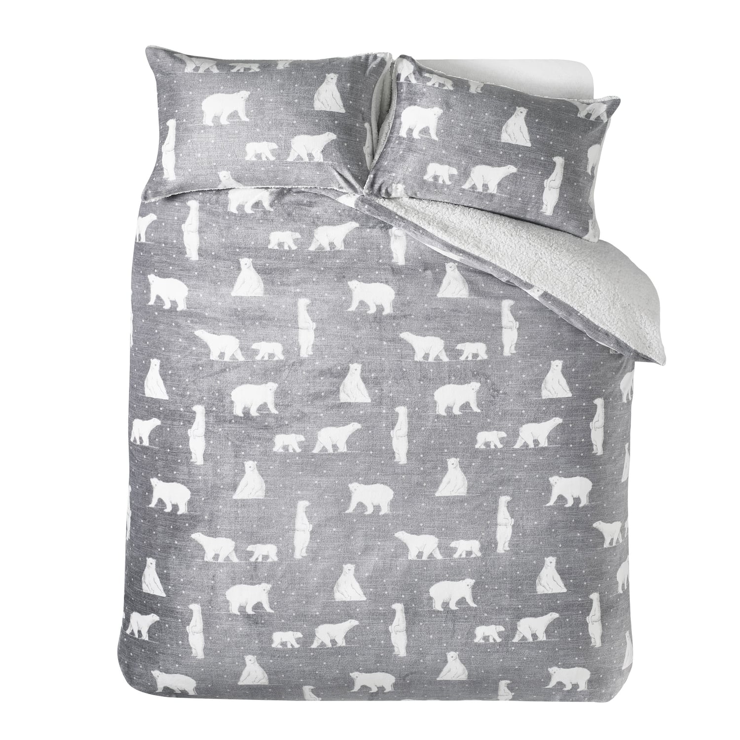Catherine Lansfield Cosy Polar Bear Duvet Cover Set - Grey - Cosy Polar Bear Duvet Set