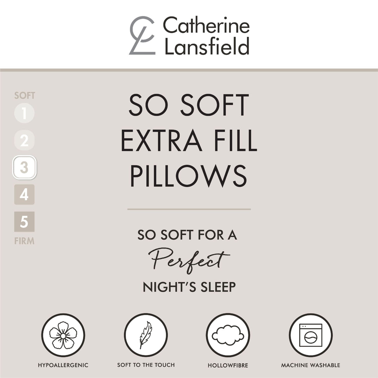 Catherine Lansfield Anti Allergy Hollowfibre Pillow Pair - So Soft Extra Fill Pillow
