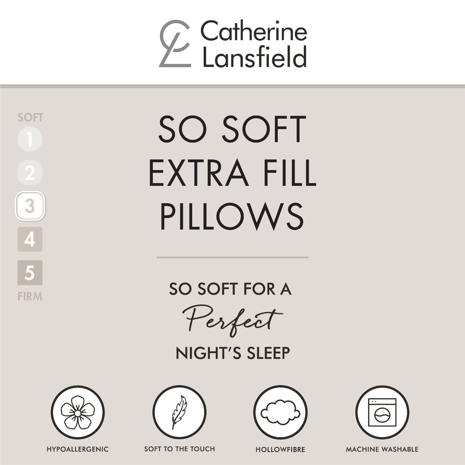 Catherine Lansfield Anti Allergy Hollowfibre Pillow Pair - So Soft Extra Fill Pillow