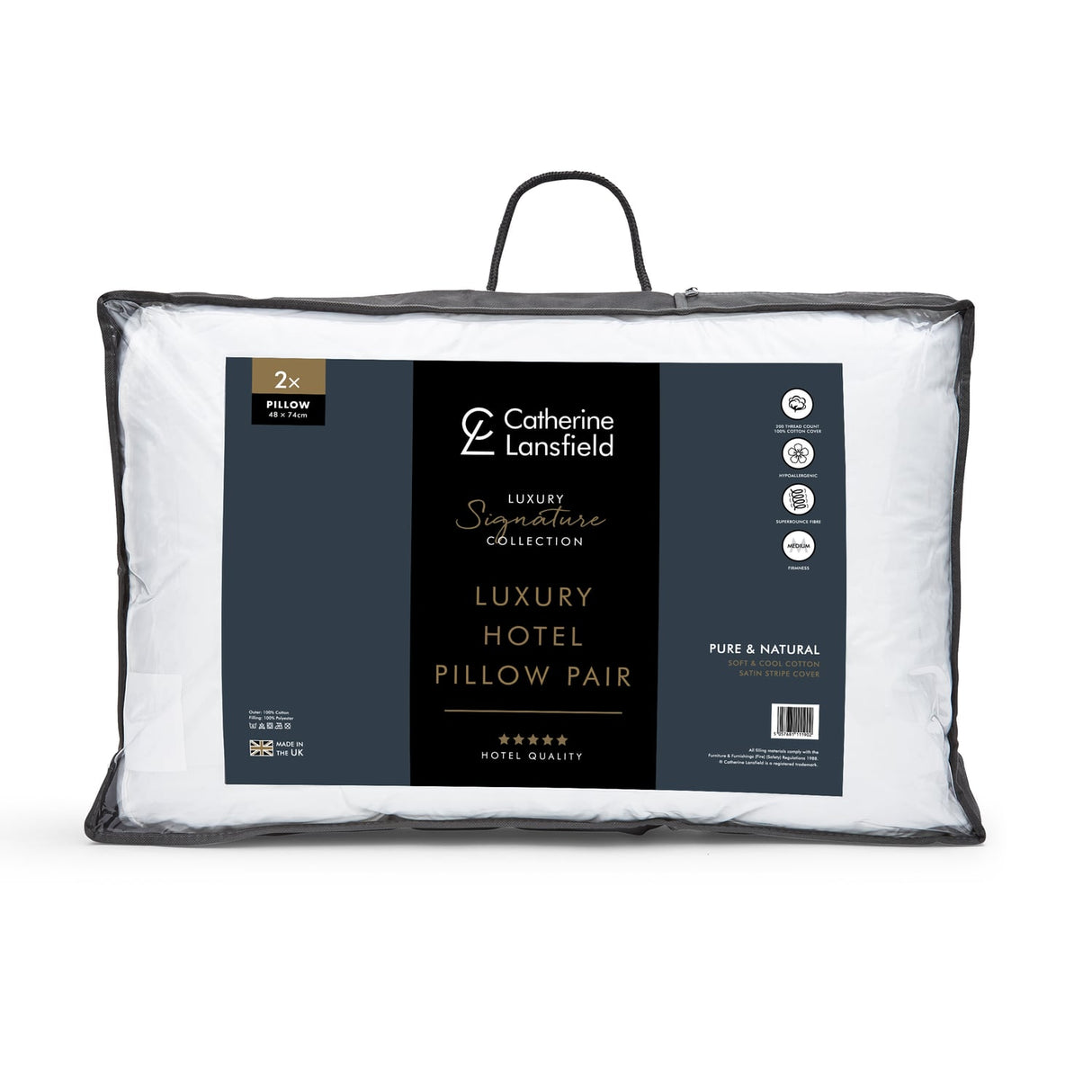 Catherine Lansfield Luxury Hotel Pillow Pair 200 Thread Count Satin Stripe - Hotel Satin Stripe Pillow Pair