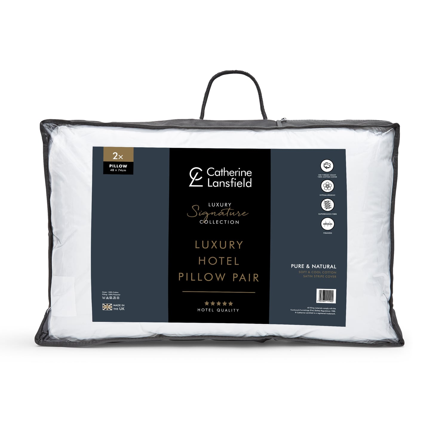 Catherine Lansfield Luxury Hotel Pillow Pair 200 Thread Count Satin Stripe - Hotel Satin Stripe Pillow Pair