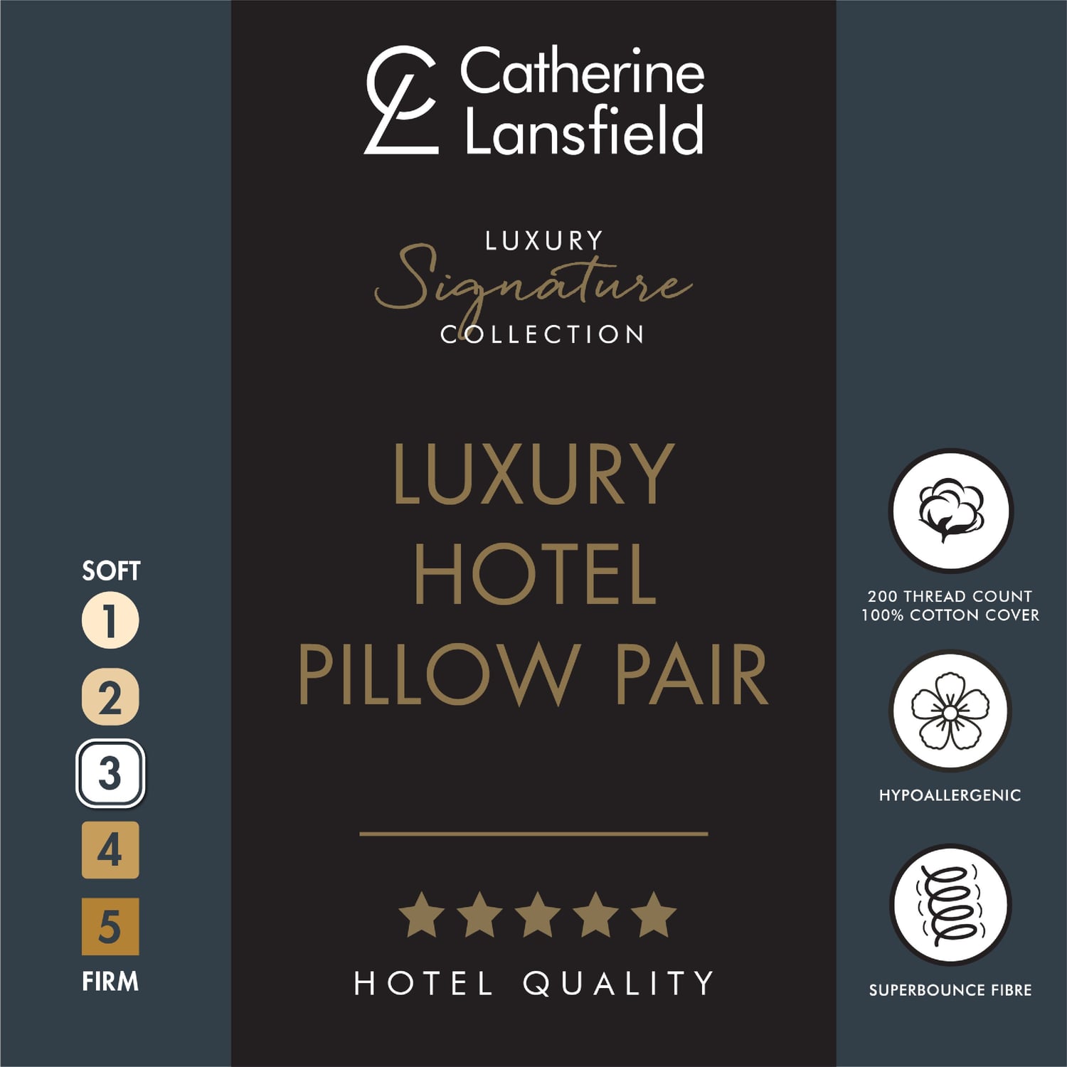 Catherine Lansfield Luxury Hotel Pillow Pair 200 Thread Count Satin Stripe - Hotel Satin Stripe Pillow Pair