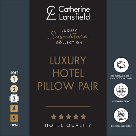 Catherine Lansfield Luxury Hotel Pillow Pair 200 Thread Count Satin Stripe - Hotel Satin Stripe Pillow Pair