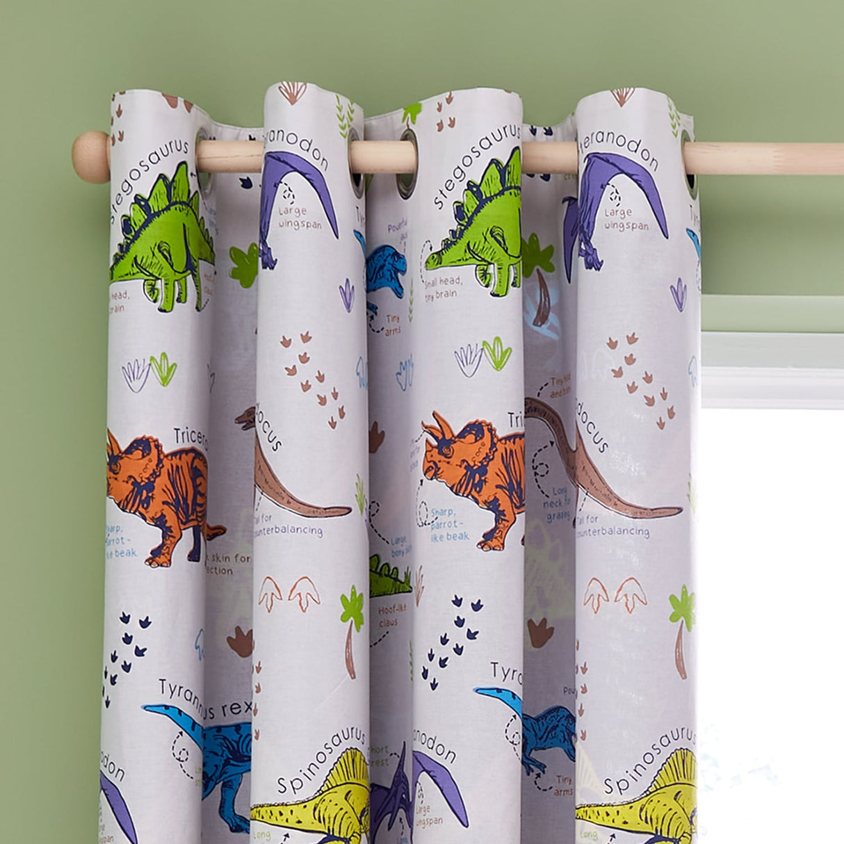 Catherine Lansfield Prehistoric Dinosaurs Kids Eyelet Curtains Polycotton
