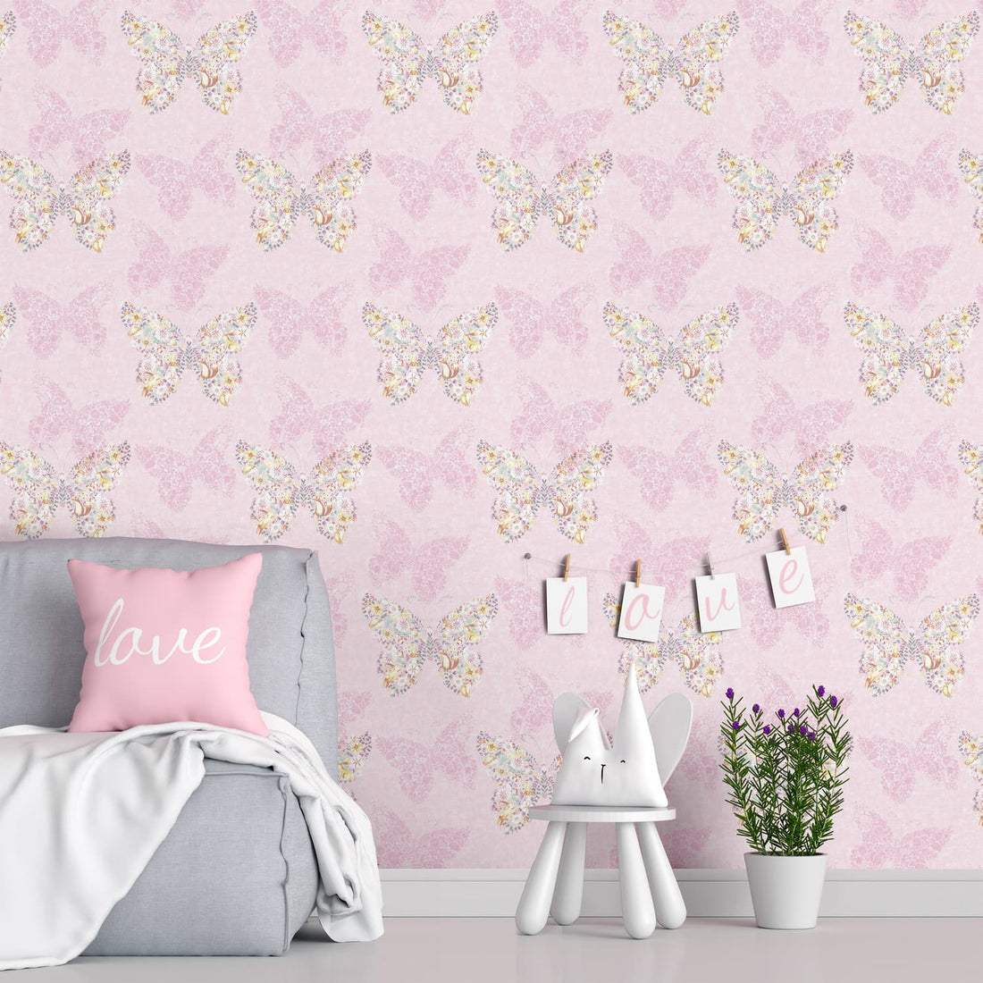 Catherine Lansfield Enchanted Butterfly Pink Wallpaper