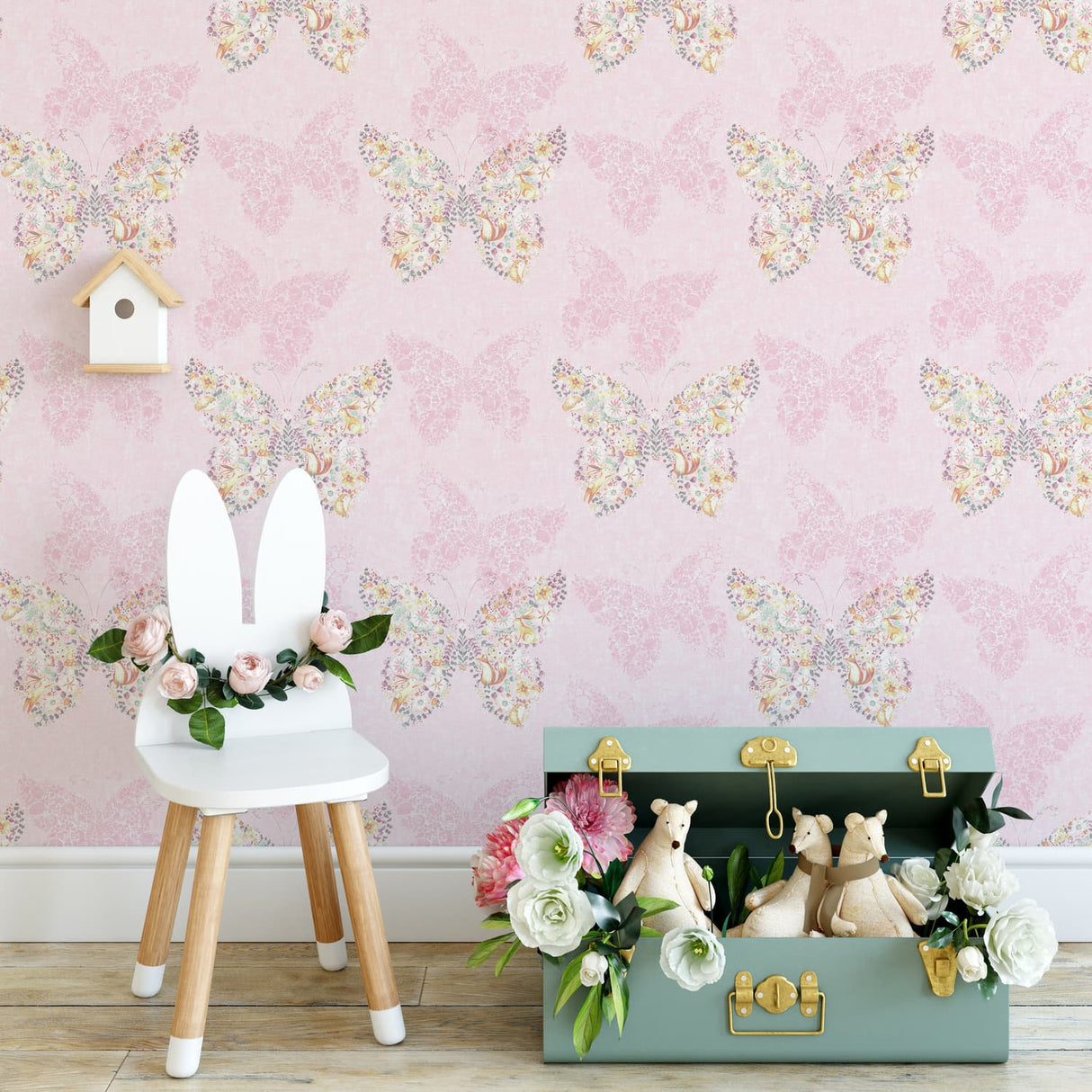 Catherine Lansfield Enchanted Butterfly Pink Wallpaper - Enchanted Butterfly Wallpaper
