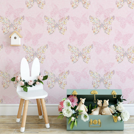 Catherine Lansfield Enchanted Butterfly Pink Wallpaper - Enchanted Butterfly Wallpaper