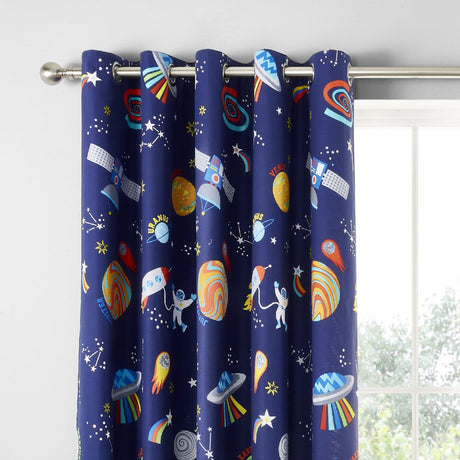 Catherine Lansfield Lost In Space Kids Eyelet Curtains Polycotton