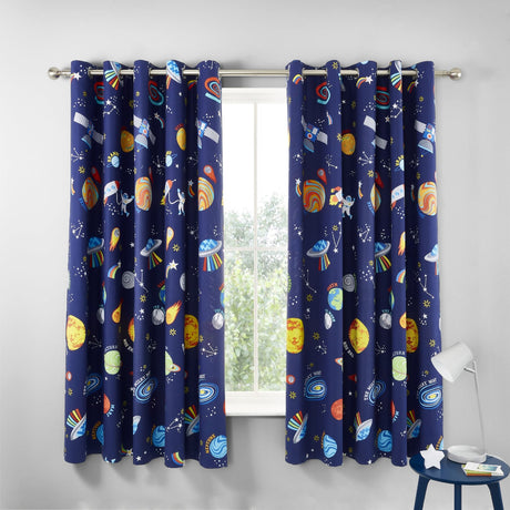 Catherine Lansfield Lost In Space Kids Eyelet Curtains Polycotton - Lost In Space Curtain