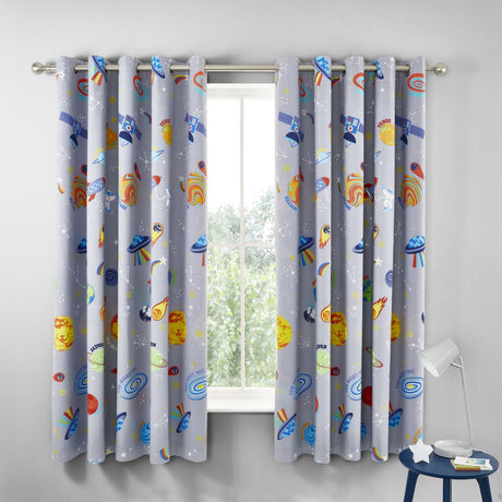Catherine Lansfield Lost In Space Kids Eyelet Curtains Polycotton - Lost In Space Curtain
