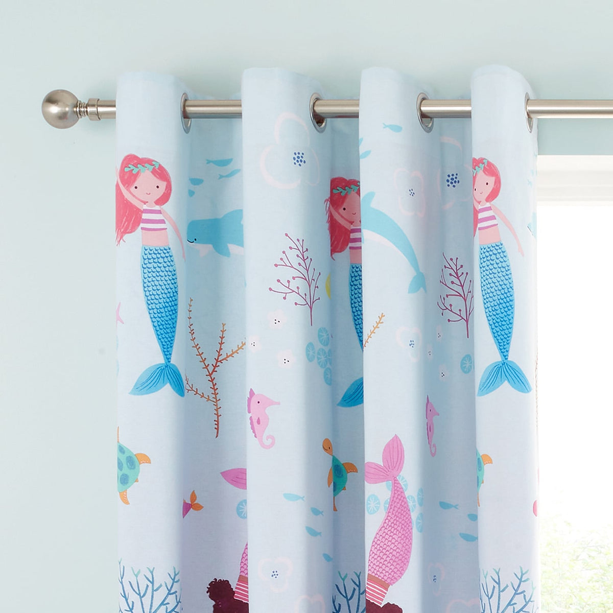 Catherine Lansfield Mermaid Kids Eyelet Curtains Polycotton