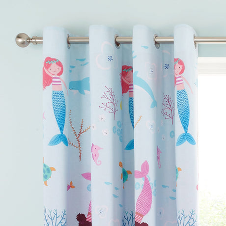 Catherine Lansfield Mermaid Kids Eyelet Curtains Polycotton