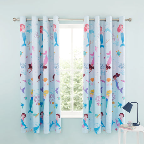Catherine Lansfield Mermaid Kids Eyelet Curtains Polycotton - Mermaid Curtains