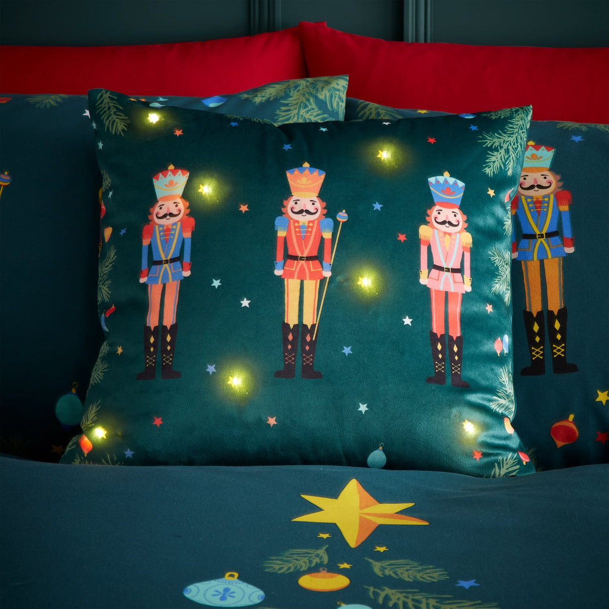 Catherine Lansfield Christmas Nutcracker Light Up Filled Cushion - Christmas Nutcracker Cushion