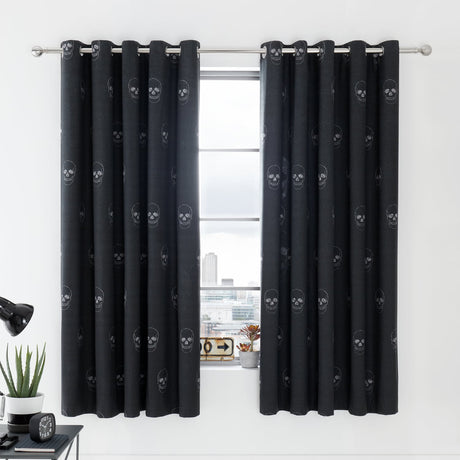 Catherine Lansfield Skulls Kids Eyelet Curtains Polycotton - Skulls Curtains