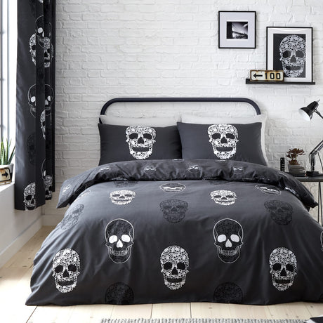 Catherine Lansfield Skulls Duvet Cover Set - Skulls Duvet Set (Double)