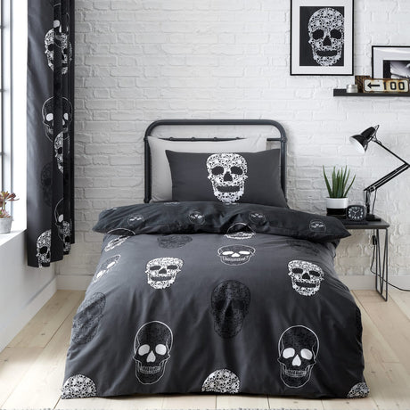 Catherine Lansfield Skulls Duvet Cover Set - Skulls Duvet Set (Single)