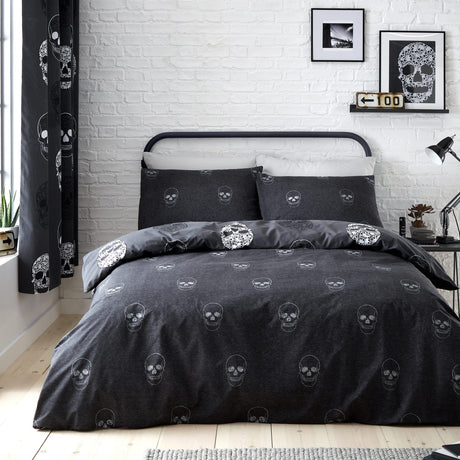 Catherine Lansfield Skulls Duvet Cover Set - Skulls Duvet Set (Double)