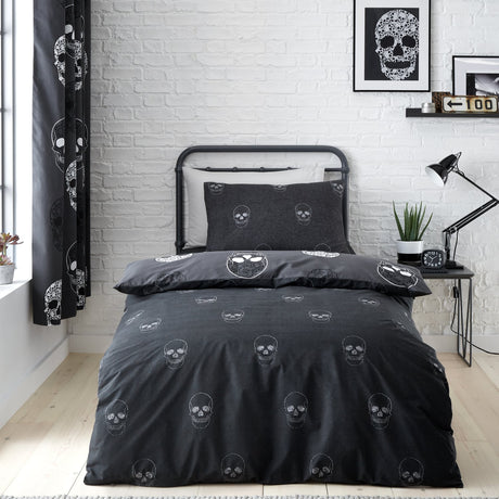 Catherine Lansfield Skulls Duvet Cover Set - Skulls Duvet Set (Single)