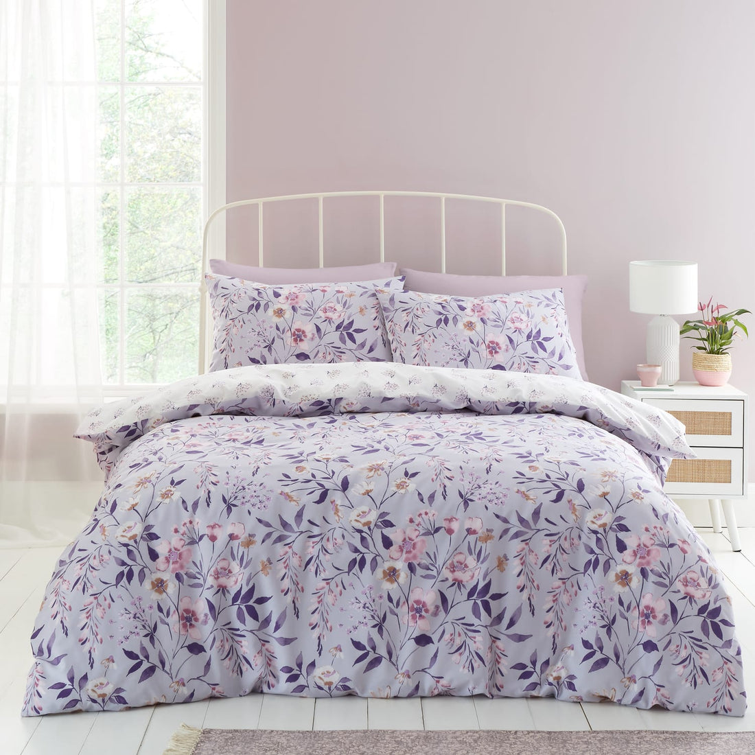 Catherine Lansfield Isadora Floral Lilac Duvet Cover Bedding Set
