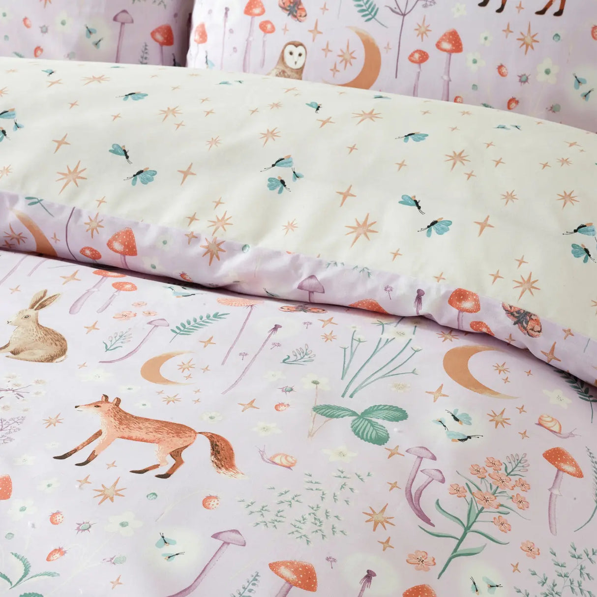 Catherine Lansfield Enchanted Twilight Animals Reversible Duvet Cover Set - Lilac image 2