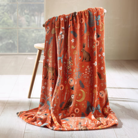 Catherine Lansfield Enchanted Twilight Animals Fleece Throw – Burnt Orange – 130cm x 170cm