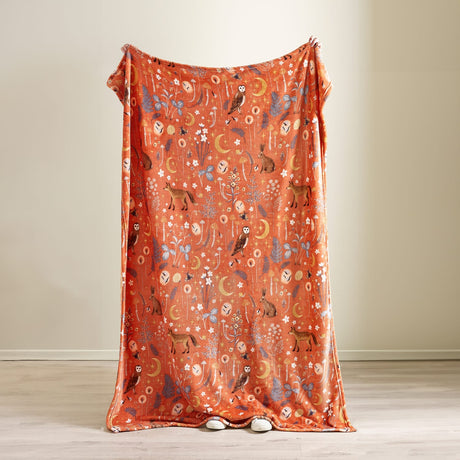 Catherine Lansfield Enchanted Twilight Animals Fleece Throw – Burnt Orange – 130cm x 170cm - Enchanted Twilight Burnt Orange