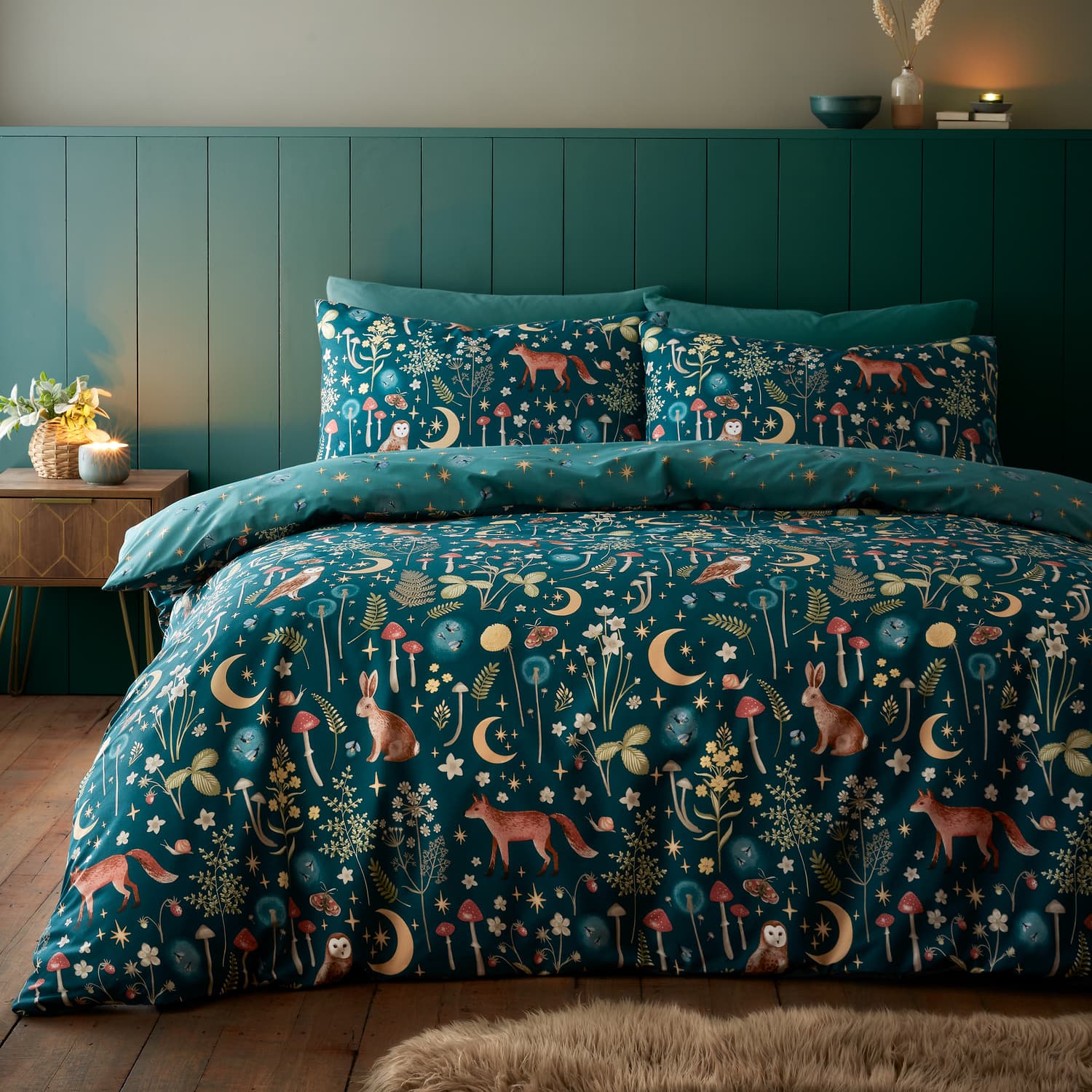 Catherine Lansfield Enchanted Twilight Animals Duvet Cover Set - Enchanted Twilight Forest Green Duvet Set