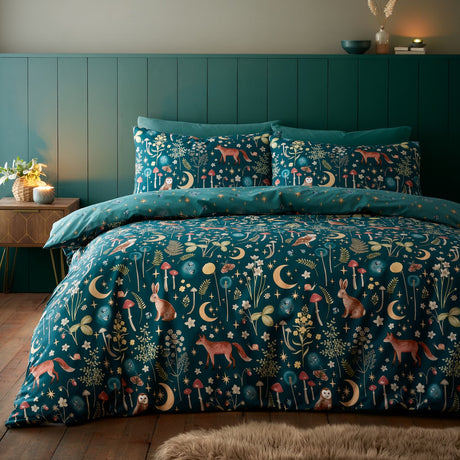 Catherine Lansfield Enchanted Twilight Animals Duvet Cover Set - Enchanted Twilight Forest Green Duvet Set