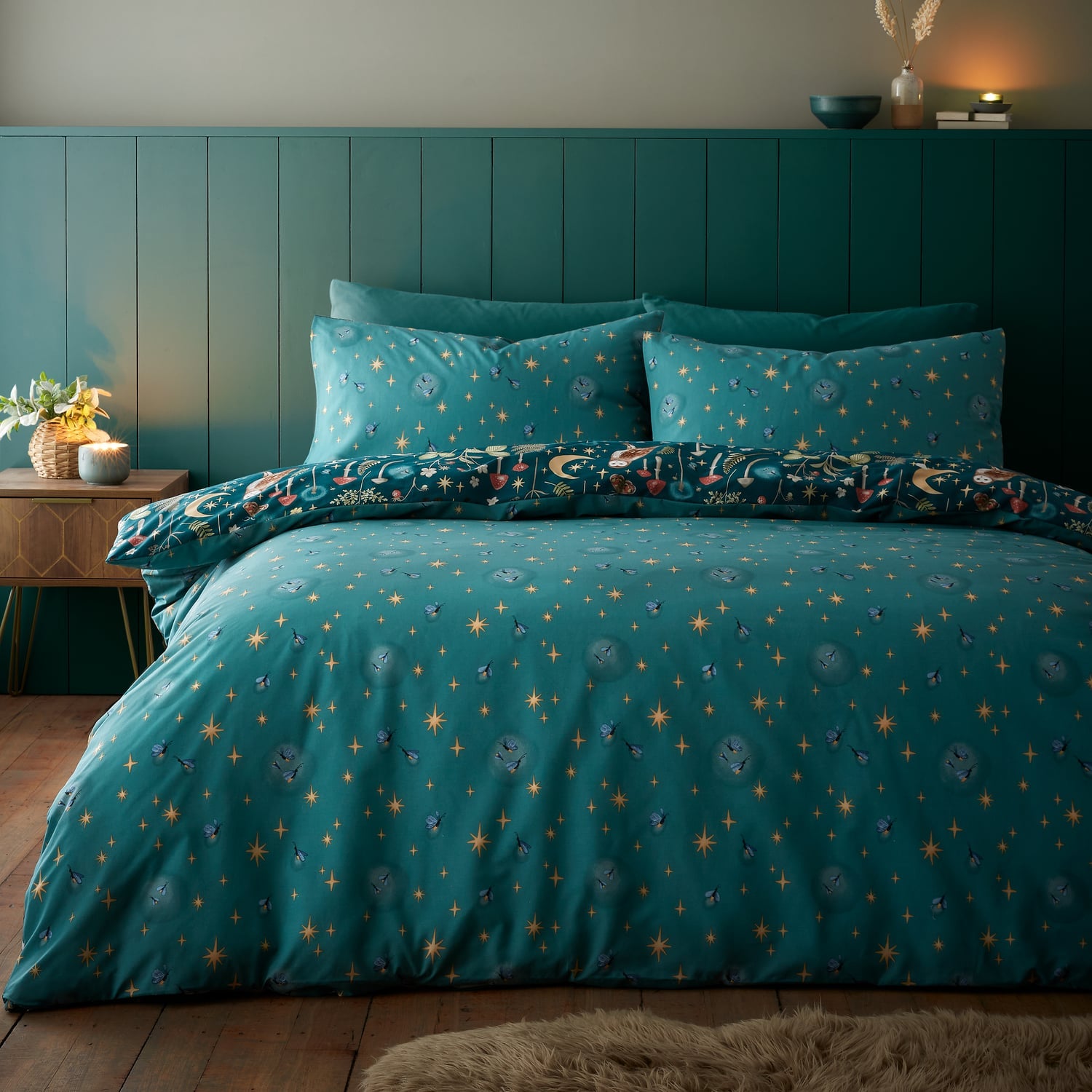Catherine Lansfield Enchanted Twilight Animals Duvet Cover Set - Enchanted Twilight Forest Green Duvet Set