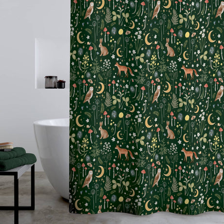 Catherine Lansfield Enchanted Twilight Animals Shower Curtain - Enchanted Twilight Forest Green Shower Curtain